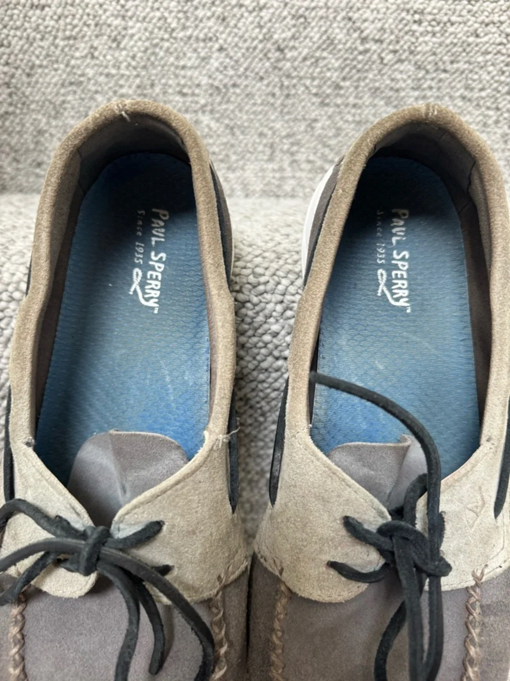 $140 Paul Sperry Men’s Suede Gray Boat Shoes Size 11.5 M Round toe, two-tone